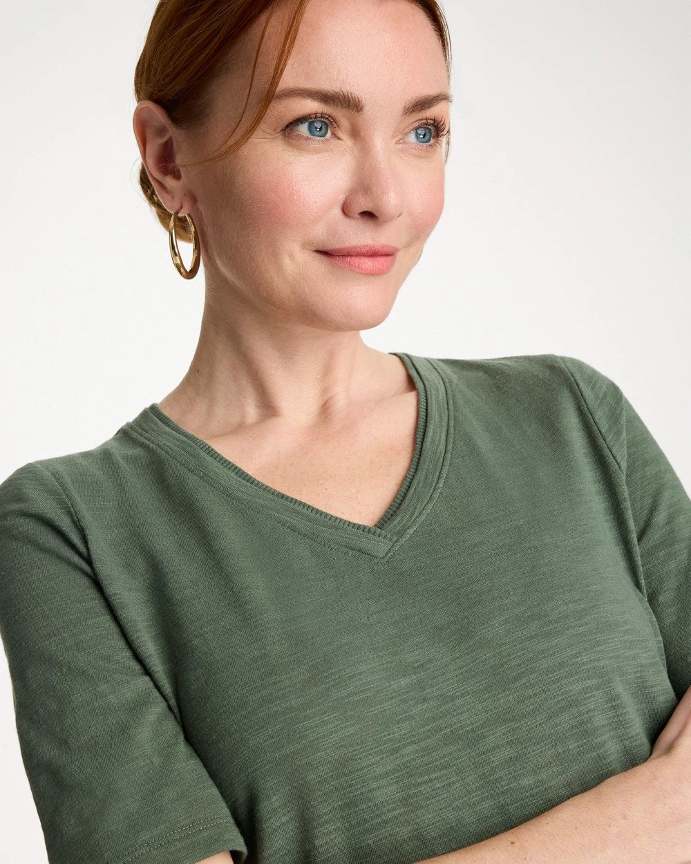 Cotton Slub V-Neck Tee Kelp Forest - Chico's
