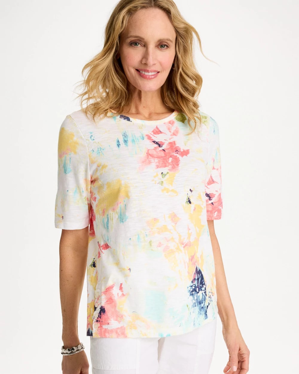 Cotton Slub Printed Henley Tee Bondi Blue - Chico's