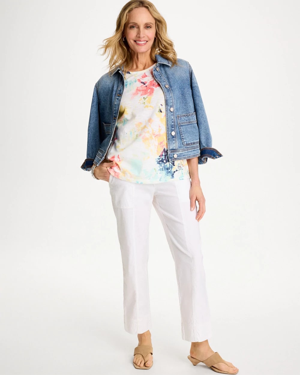 Cotton Slub Printed Henley Tee Bondi Blue - Chico's