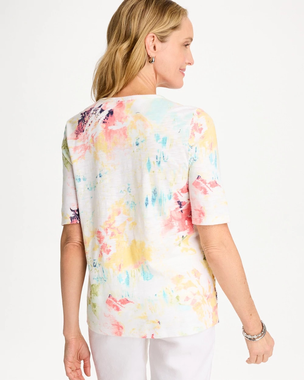 Cotton Slub Printed Henley Tee Bondi Blue - Chico's