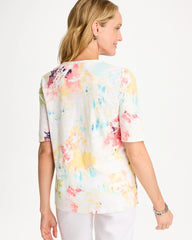 Cotton Slub Printed Henley Tee Bondi Blue - Chico's