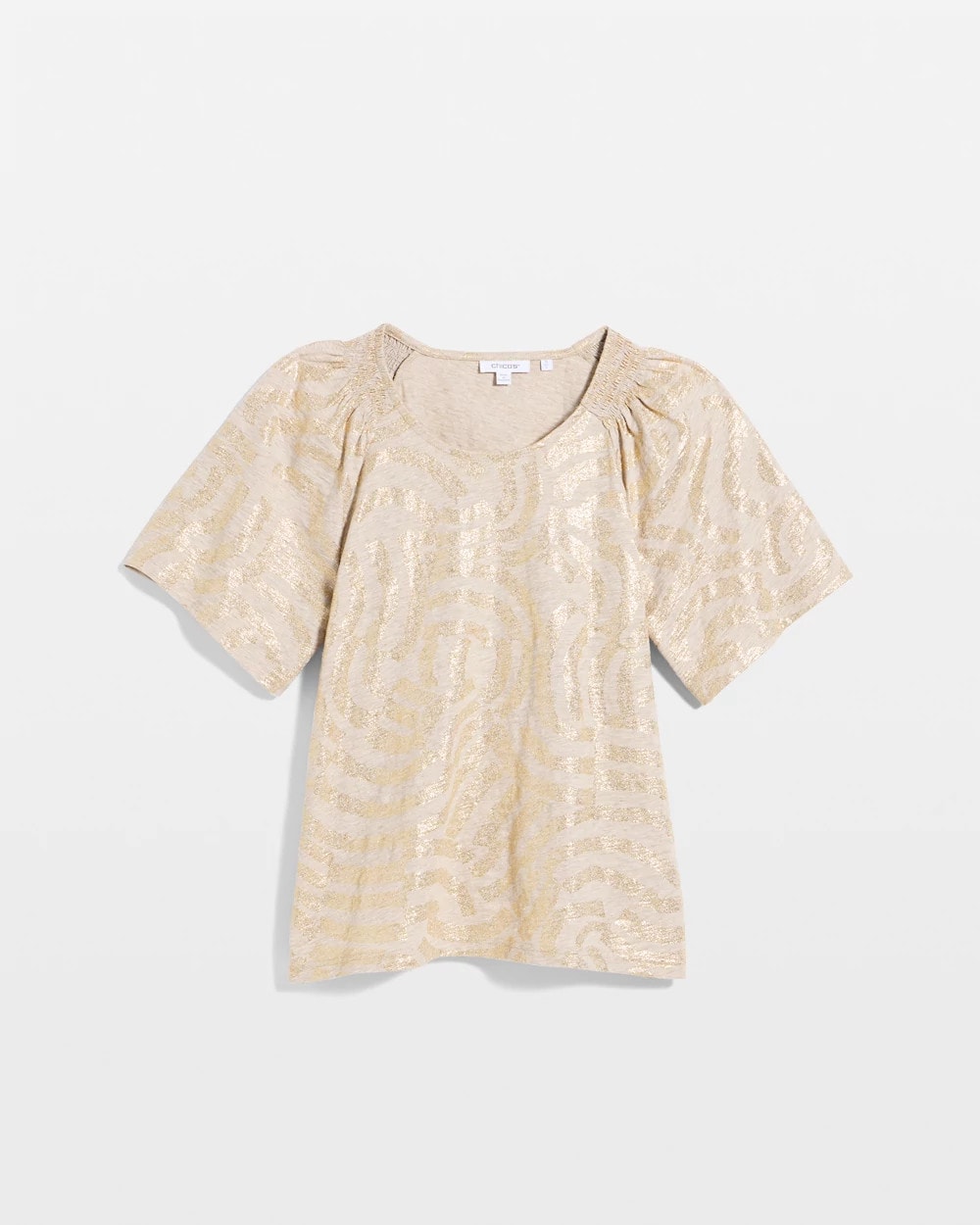 Cotton Foiled Shirred Tee Smokey Taupe - Chico's