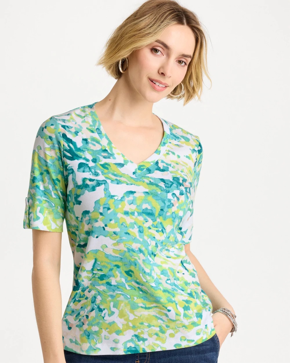 Pima Printed Elbow Sleeve Tee Bondi Blue - Chico's