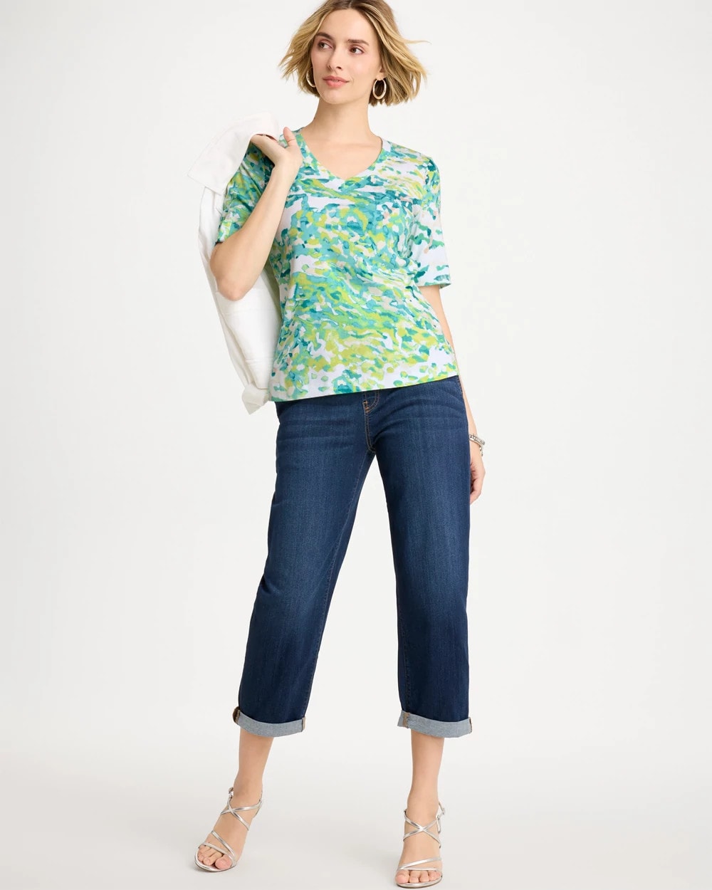 Pima Printed Elbow Sleeve Tee Bondi Blue - Chico's