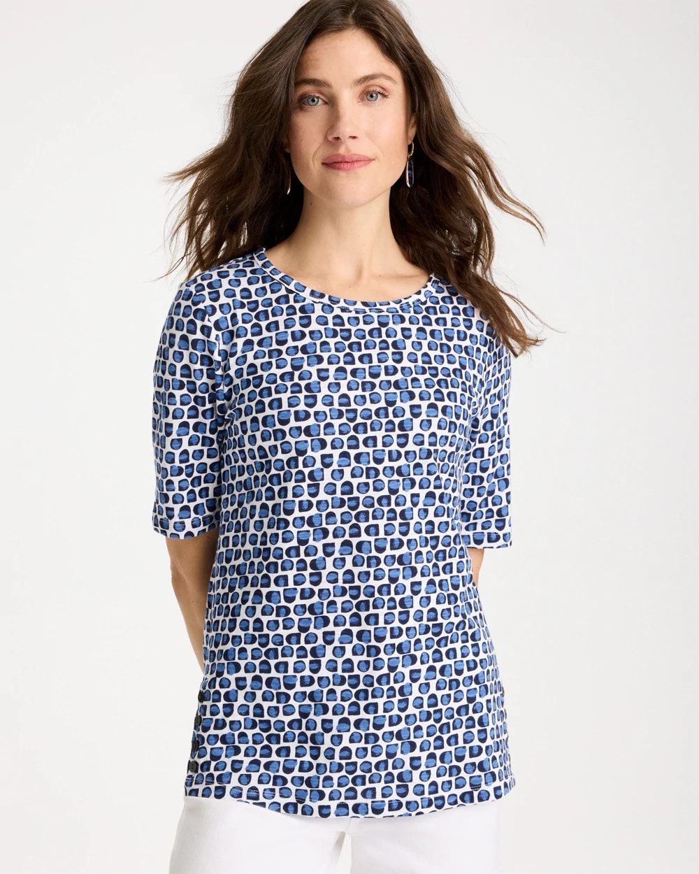 Cotton Slub Printed Tee Passport Blue - Chico's