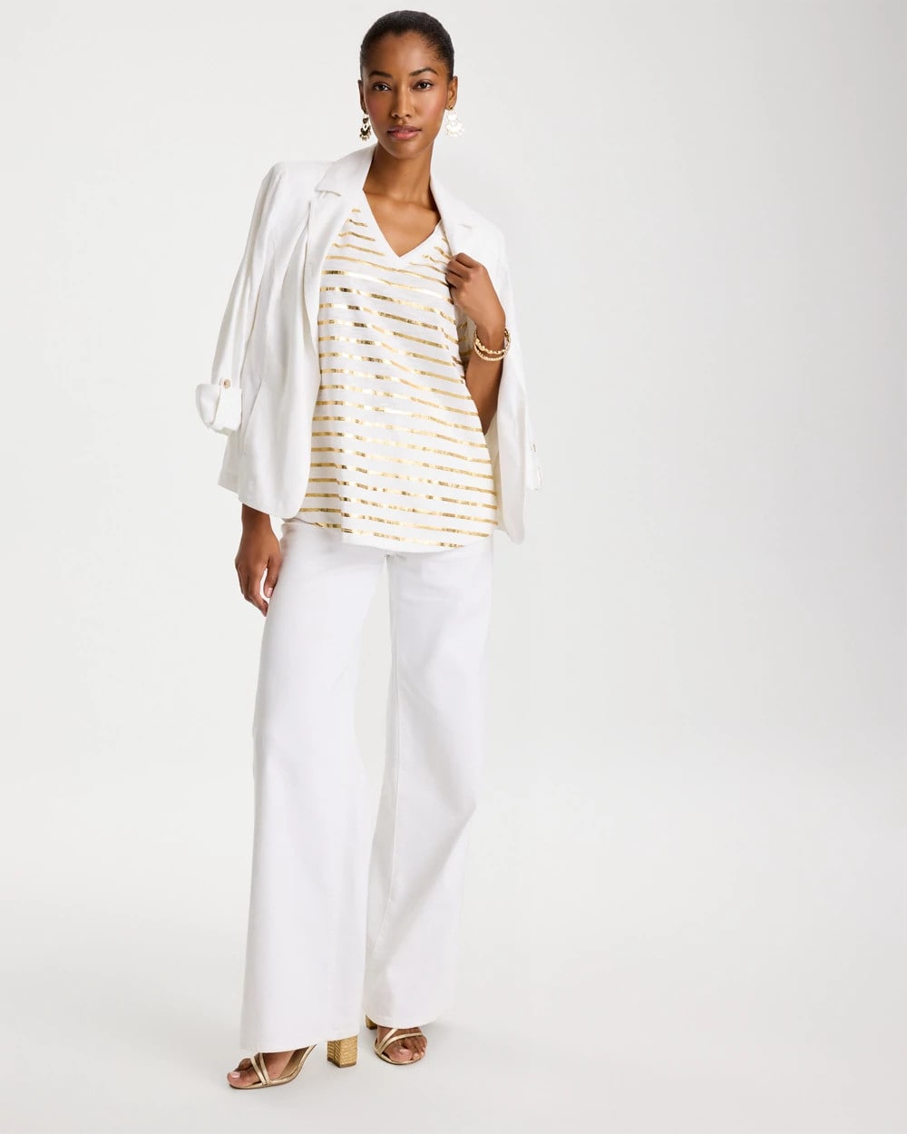 Striped Cotton Slub V-Neck Tee Alabaster - Chico's