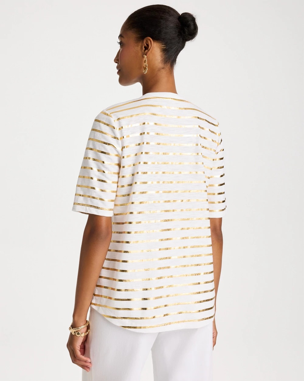 Striped Cotton Slub V-Neck Tee Alabaster - Chico's