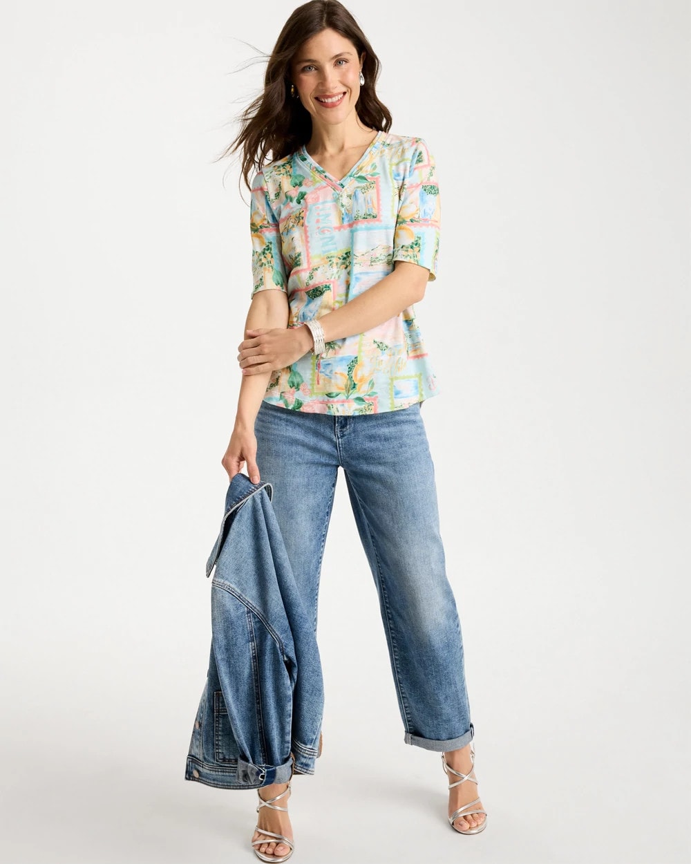 Limoni Dolci Cotton Slub V-Neck Tee Bondi Blue - Chico's