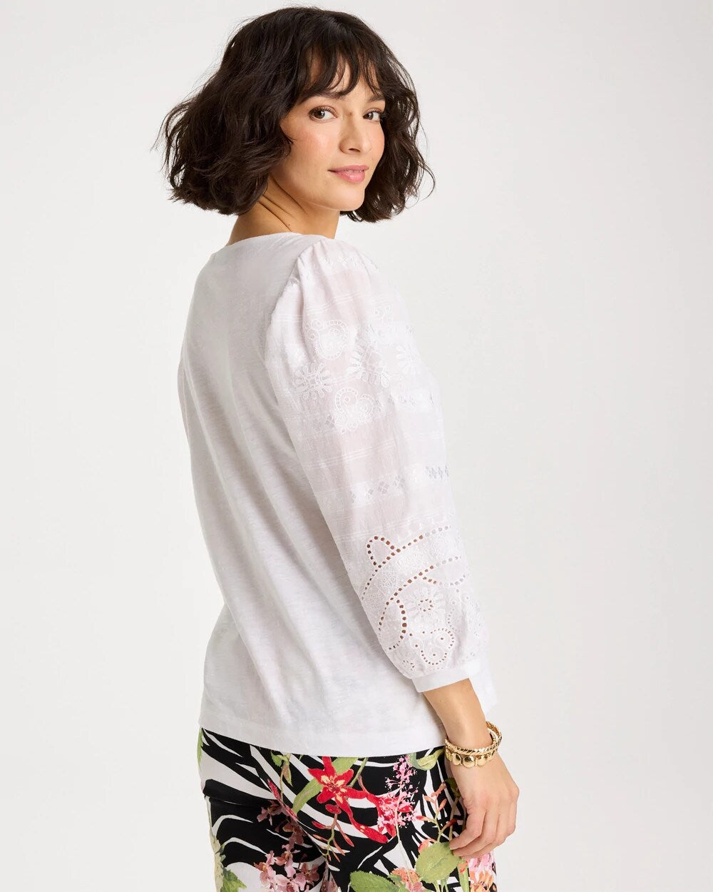Cotton Eyelet Sleeve Tee Alabaster - Chico's