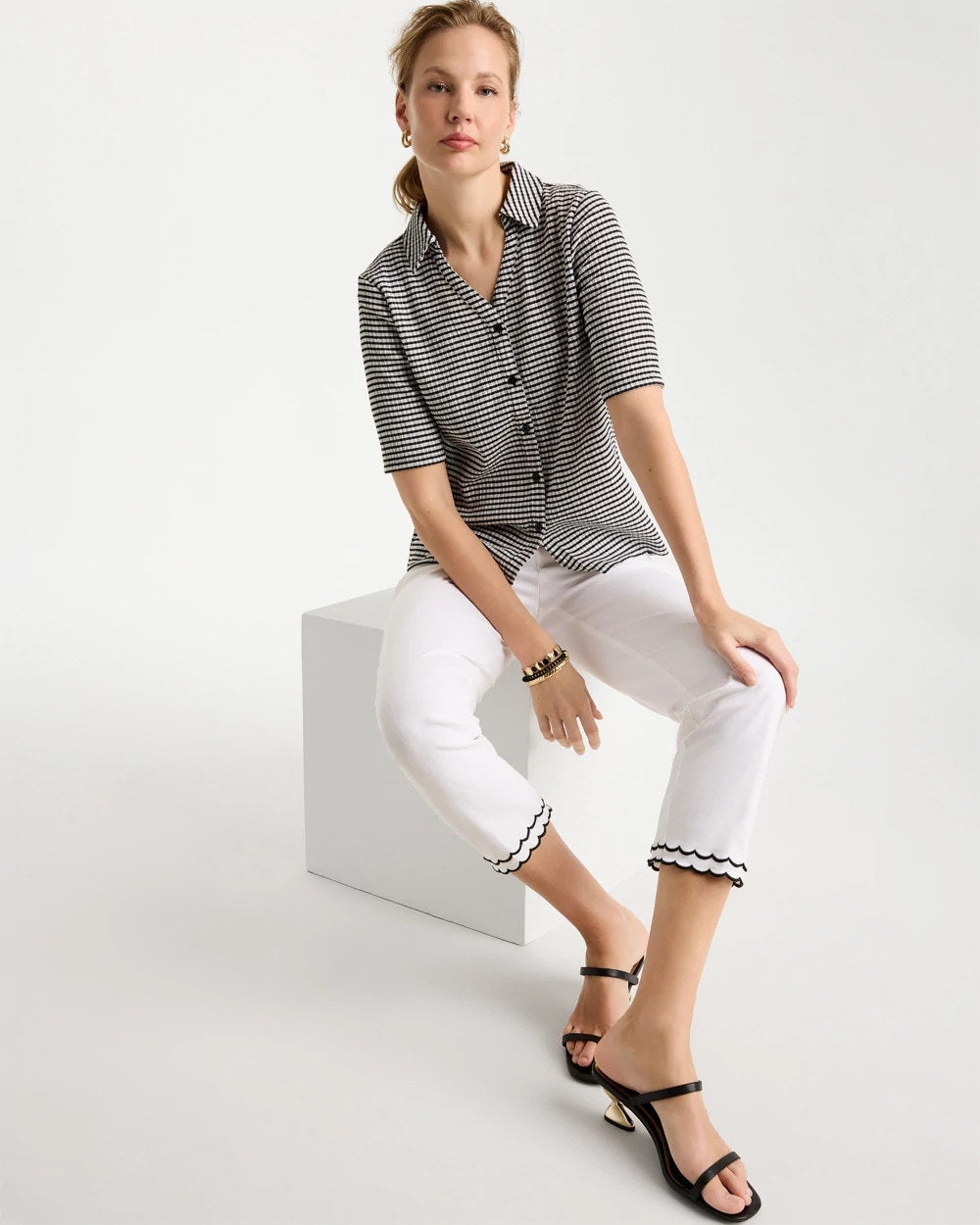 Gingham Textured Camp Tee Black - Chico's