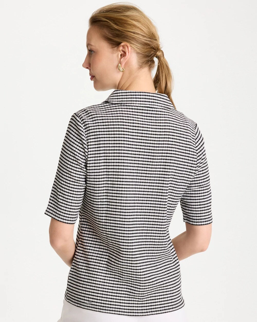 Gingham Textured Camp Tee Black - Chico's