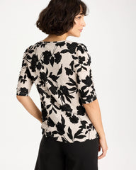Flora Linen Ruched Sleeve Tee Black - Chico's