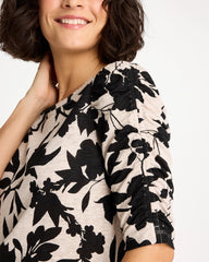 Flora Linen Ruched Sleeve Tee Black - Chico's