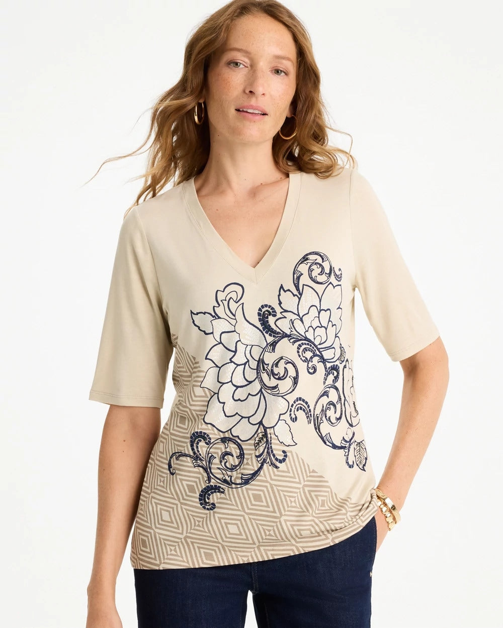 Knit Sequin Elbow Tee Topaz Smoke - Chico's