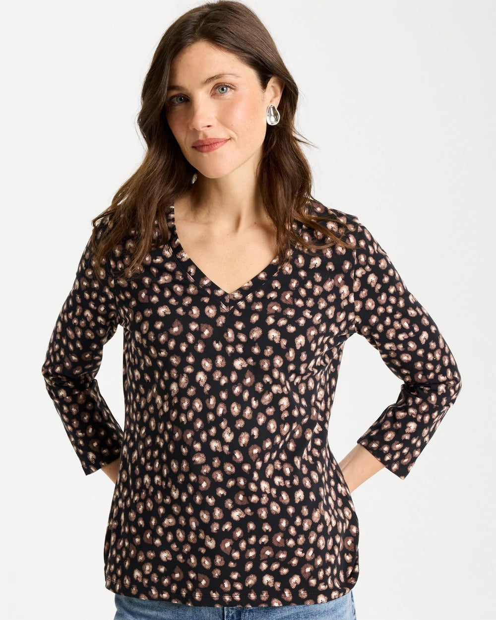 Cotton Stretch 3/4 Sleeve Polka Dot Tee Black - Chico's