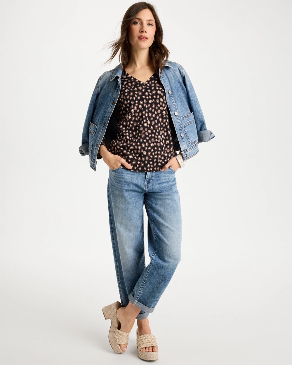 Cotton Stretch 3/4 Sleeve Polka Dot Tee Black - Chico's