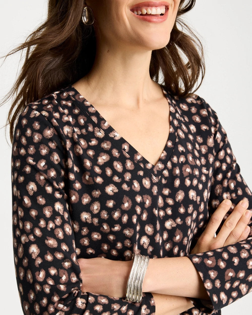 Cotton Stretch 3/4 Sleeve Polka Dot Tee Black - Chico's