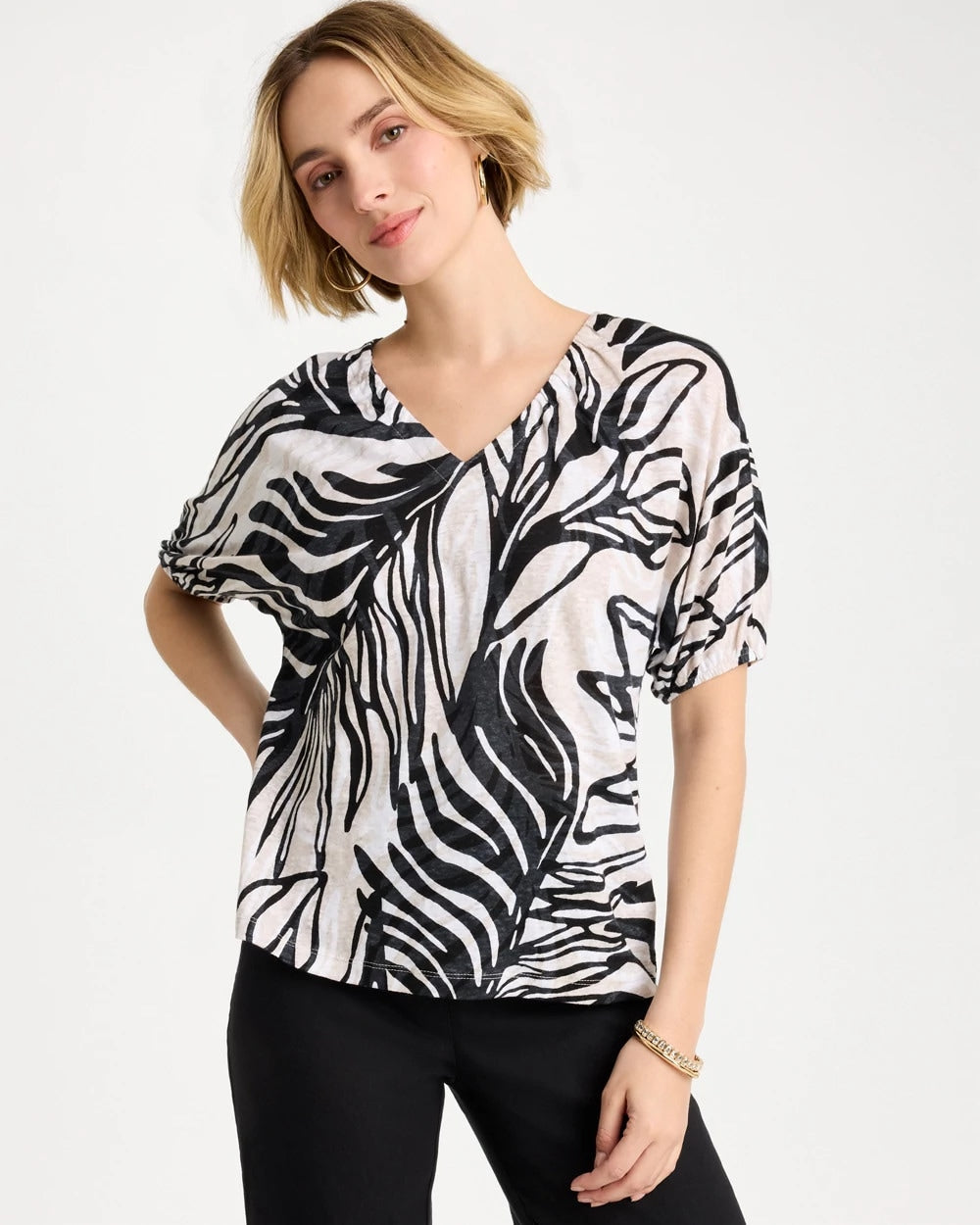 Linen Ruched Palm Tee Smokey Taupe - Chico's
