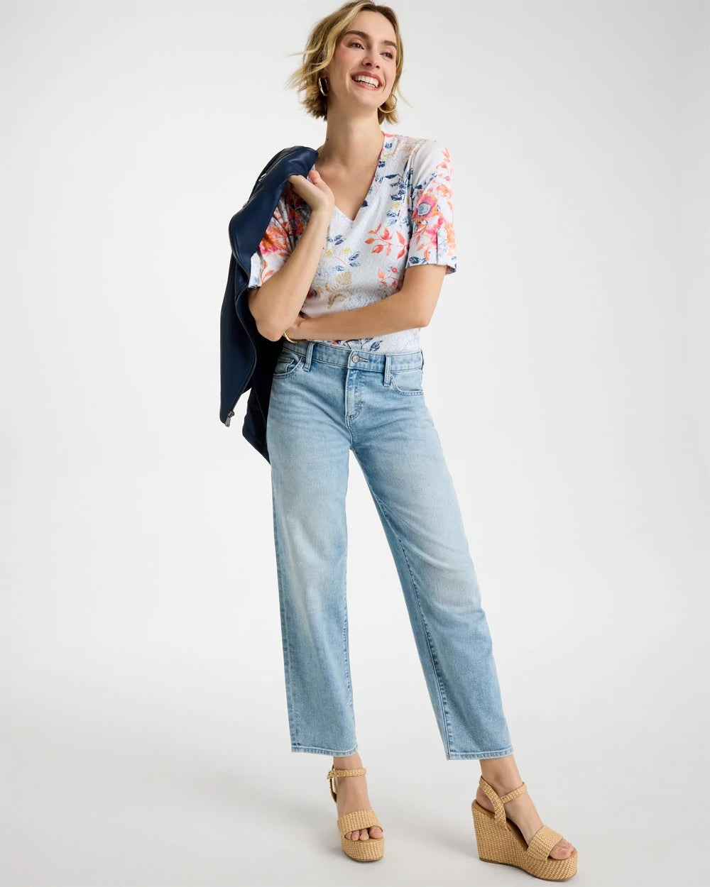 Pima Floral Elbow Sleeve Tee Calypso Coral - Chico's