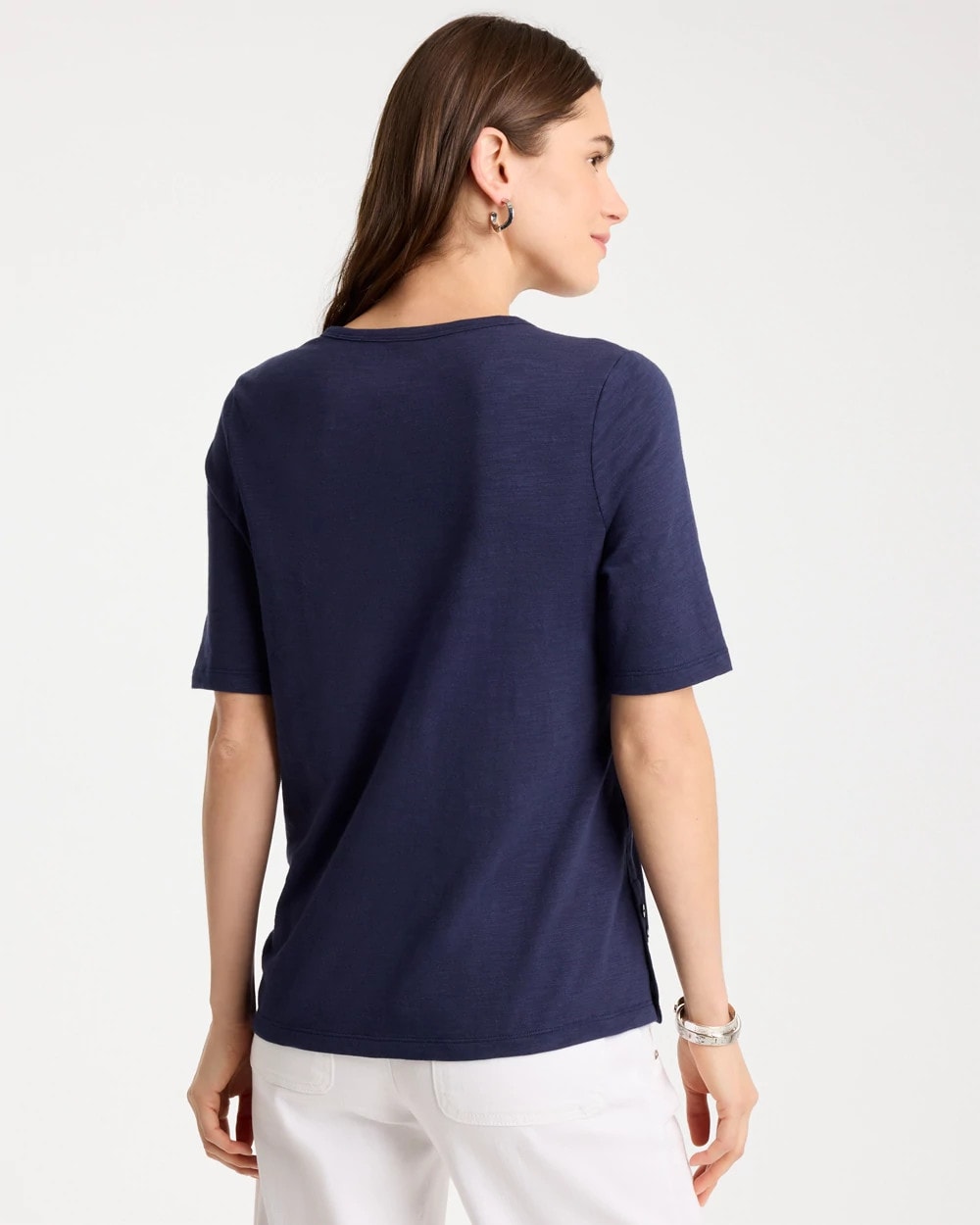 Cotton Slub Crewneck Button Tee Passport Blue - Chico's