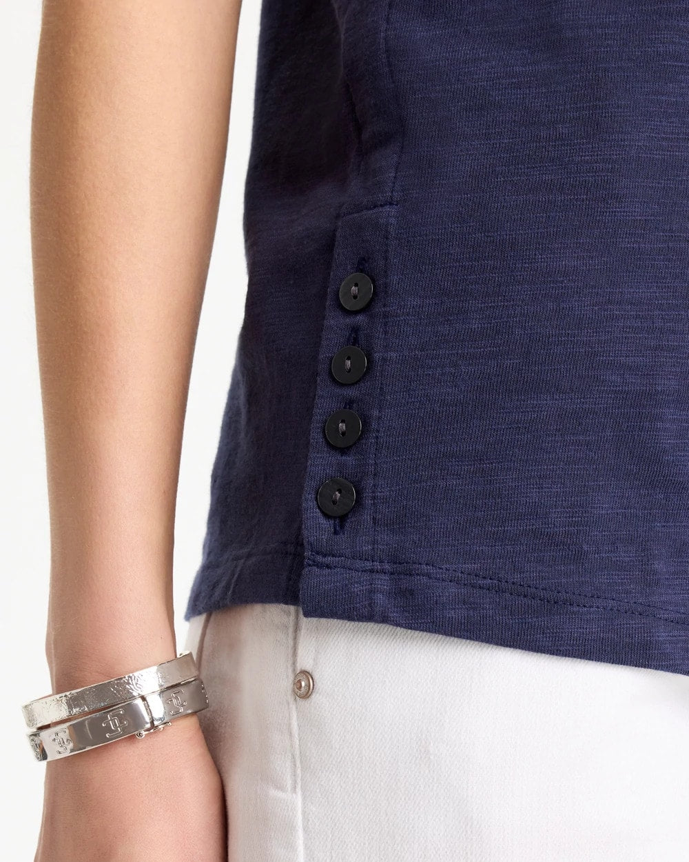 Cotton Slub Crewneck Button Tee Passport Blue - Chico's