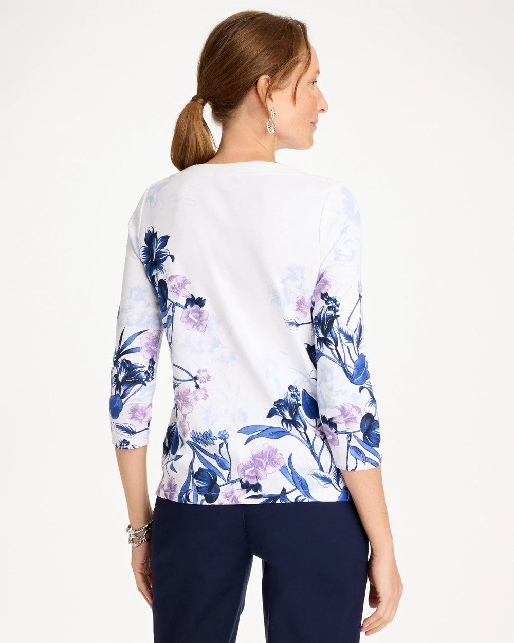 Printed Pima 3/4 Sleeve Tee Passport Blue - Chico's