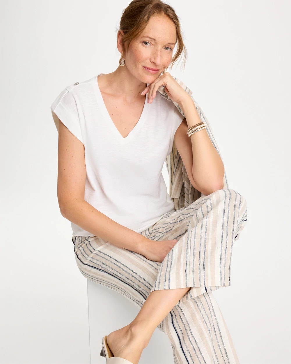 Cotton Slub Epaulette Tee Alabaster - Chico's