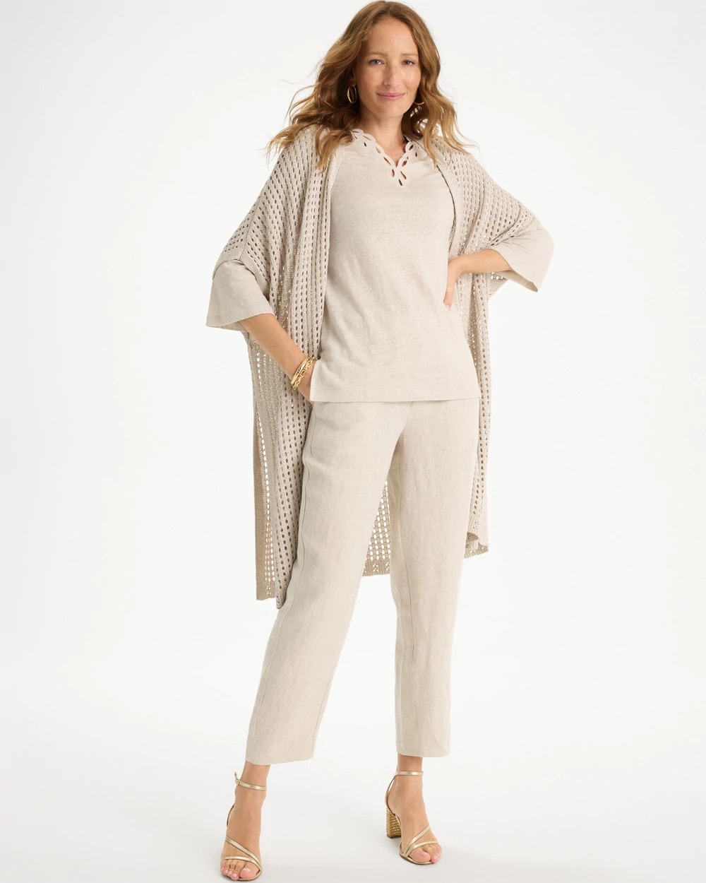 Embroidered Linen Tee River Rock - Chico's