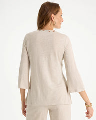 Embroidered Linen Tee River Rock - Chico's