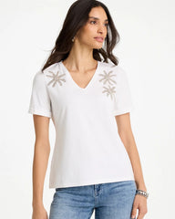 Cotton Stretch Palm Sequin Tee Alabaster - Chico's