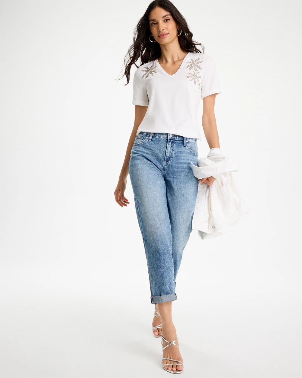 Cotton Stretch Palm Sequin Tee Alabaster - Chico's