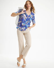 Paisley Cotton Slub V-Neck Tee Amparo Blue - Chico's