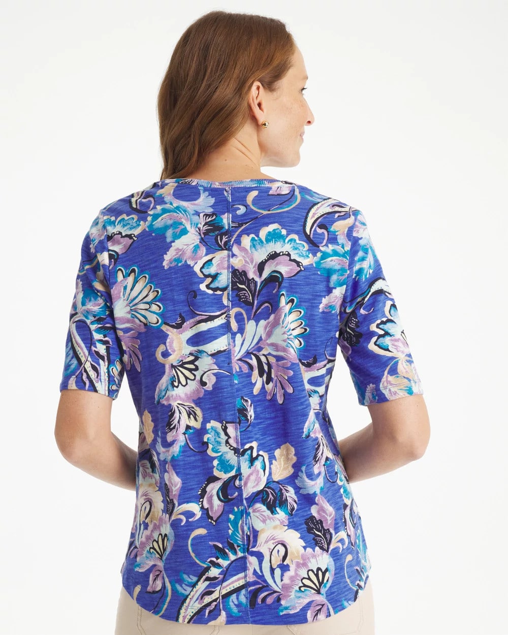 Paisley Cotton Slub V-Neck Tee Amparo Blue - Chico's