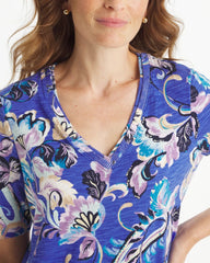 Paisley Cotton Slub V-Neck Tee Amparo Blue - Chico's