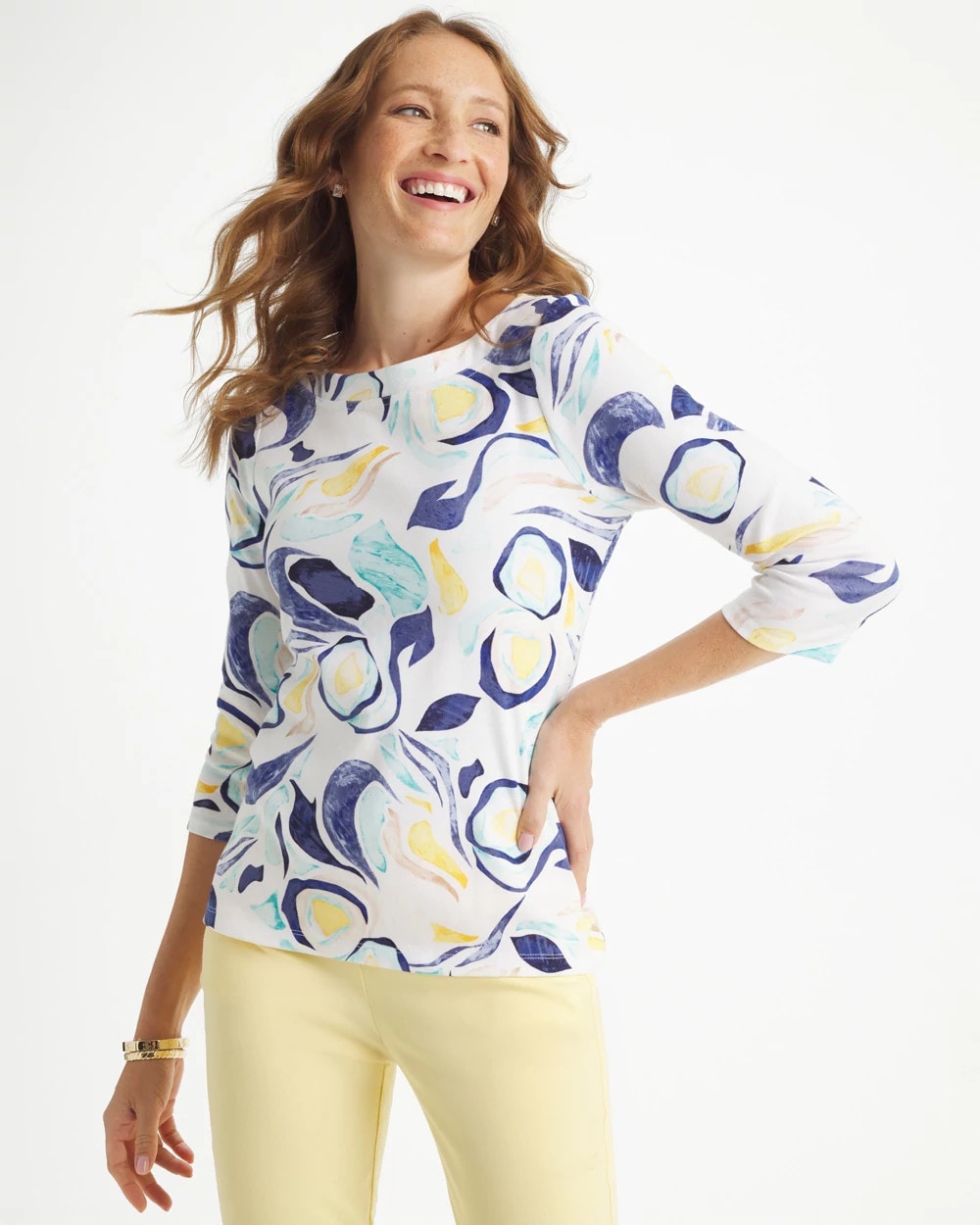 Abstract Pima 3/4 Sleeve Tee Passport Blue - Chico's