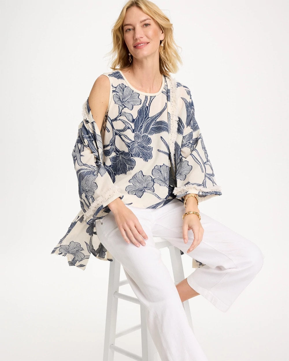 Caviar Trim Floral Tank Ecru - Chico's