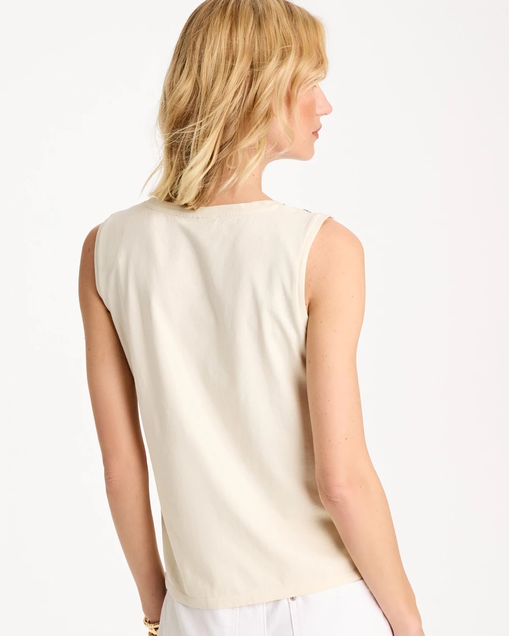 Caviar Trim Floral Tank Ecru - Chico's