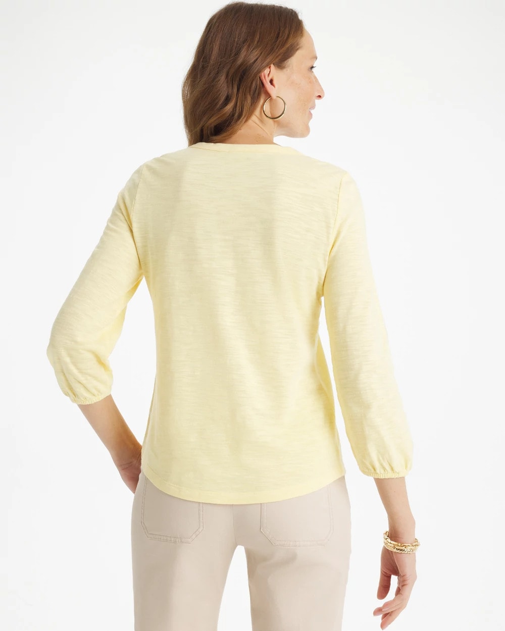 Puff Sleeve Cotton Slub Henley Tee Golden Haze - Chico's
