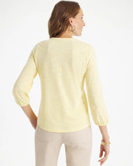 Puff Sleeve Cotton Slub Henley Tee Golden Haze - Chico's