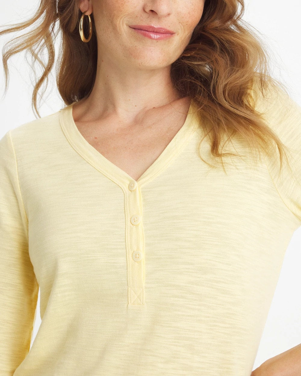 Puff Sleeve Cotton Slub Henley Tee Golden Haze - Chico's