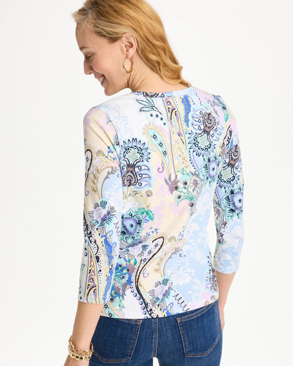 Patch Cotton Stretch 3/4 Sleeve Tee Passport Blue - Chico's