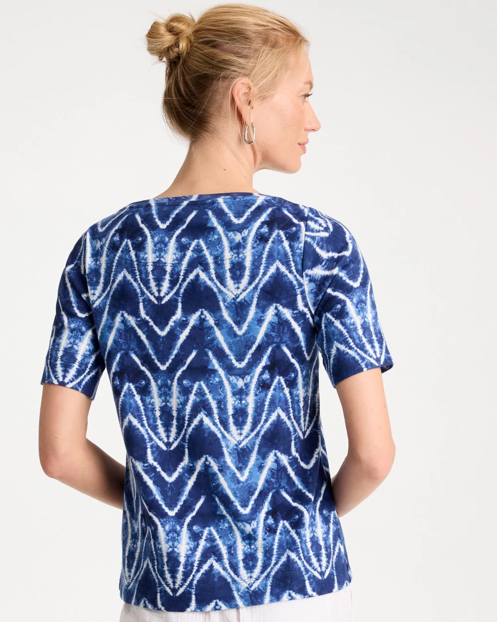 Tie Dye Chevron Pima Elbow Sleeve Tee Passport Blue - Chico's