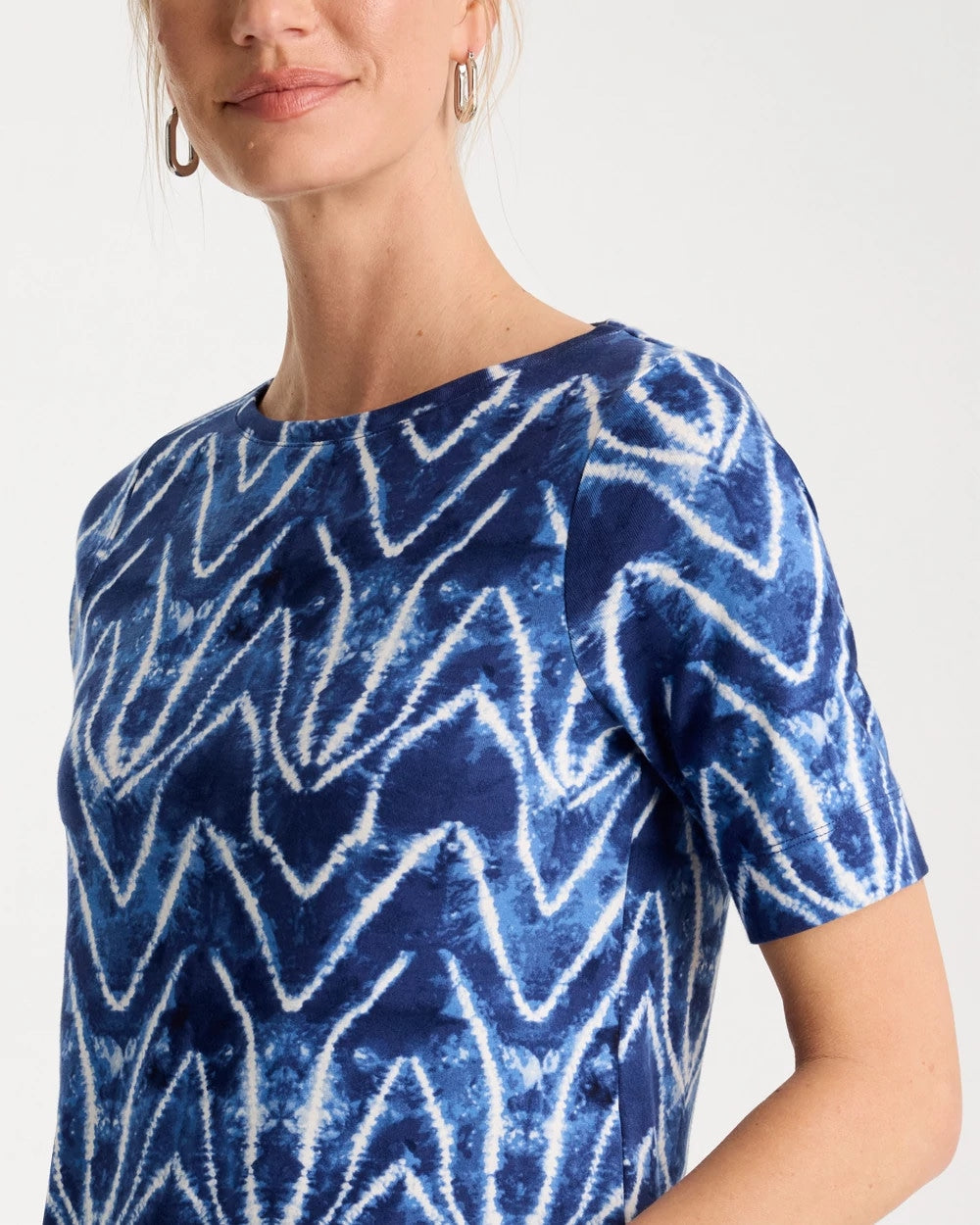 Tie Dye Chevron Pima Elbow Sleeve Tee Passport Blue - Chico's