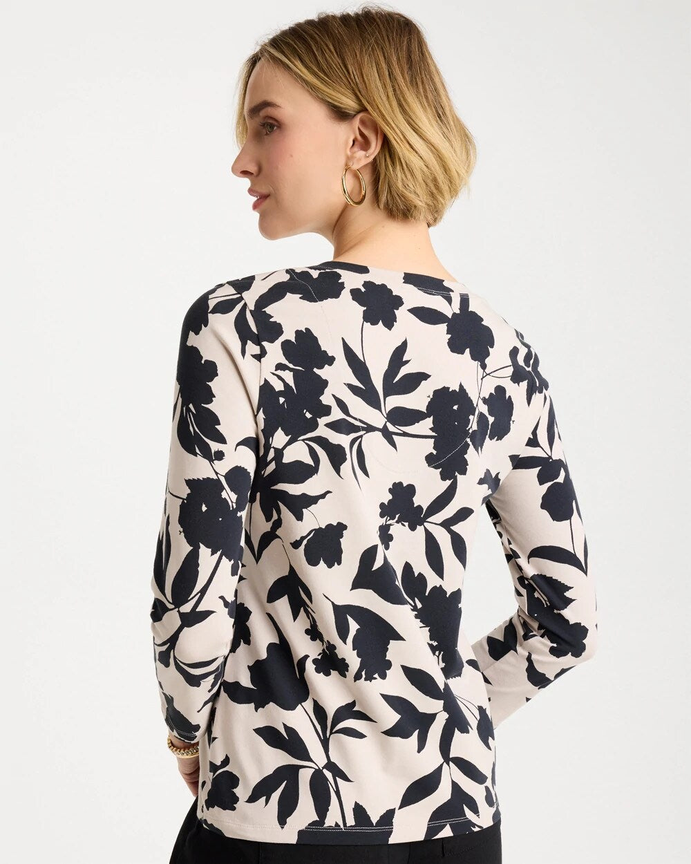 Cotton Stretch 3/4 Sleeve Floral Tee Black - Chico's
