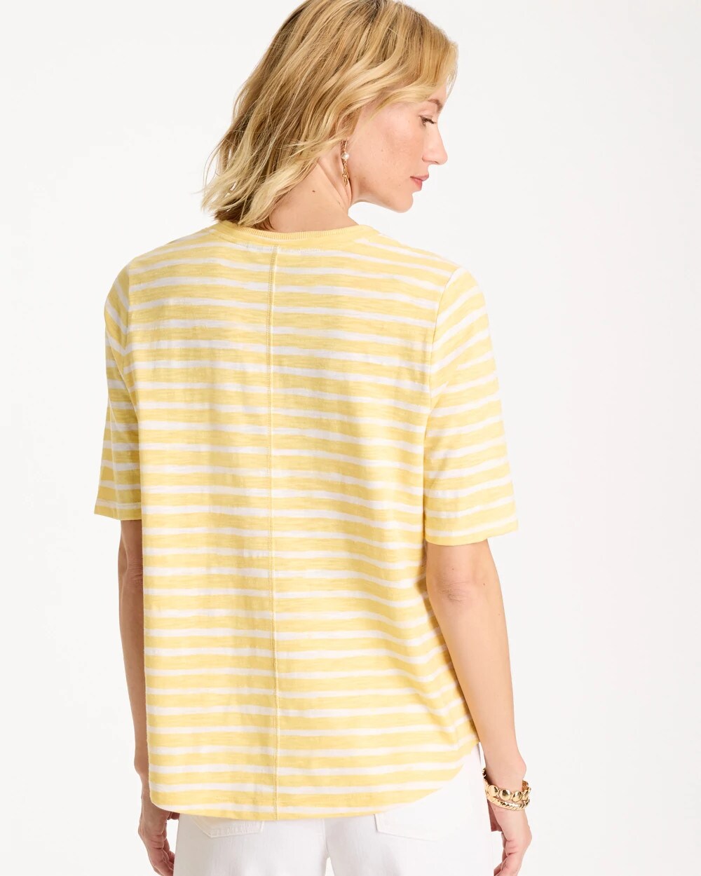 Striped Cotton Slub V-Neck Tee Golden Haze - Chico's