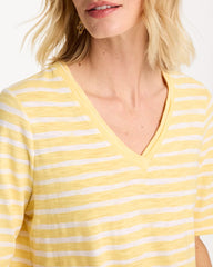 Striped Cotton Slub V-Neck Tee Golden Haze - Chico's