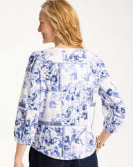 Elle Puff Sleeve Cotton Slub Henley Tee Passport Blue - Chico's