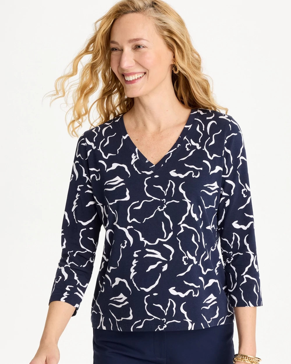 Maya Cotton Stretch 3/4 Sleeve Tee Passport Blue - Chico's