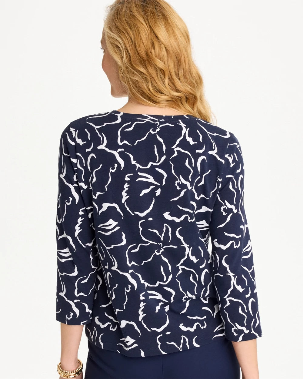 Maya Cotton Stretch 3/4 Sleeve Tee Passport Blue - Chico's