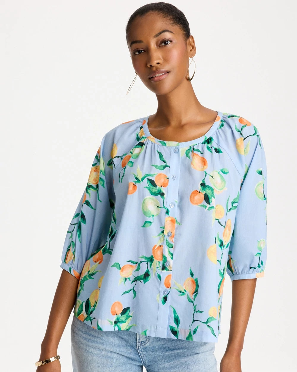 Cotton Voile Printed Blouse Bondi Blue - Chico's